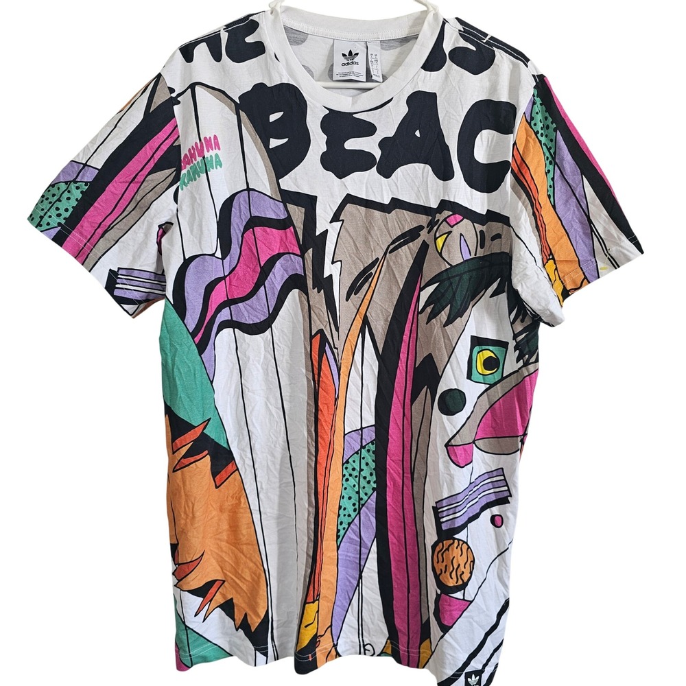 Adidas Originals Mens Large Beach Kahuna‎ Graphic T-Shirt Multicolor Trefoil L